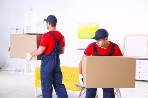 Office relocation planning in Catford with boxes, desks, and moving equipment