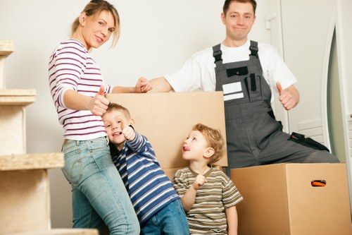 Business move planning with labels, boxes, and equipment for a Catford office